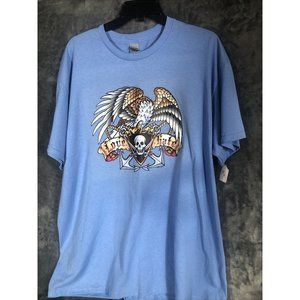 Men’s Biker Shirt Eagle/Skull T-Shirt Size Extra Large Blue New Tee Shirt